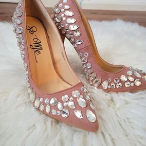 So Me ❤️ Pink Bedazzled Pumps Size 9 Heels Sequin 0030